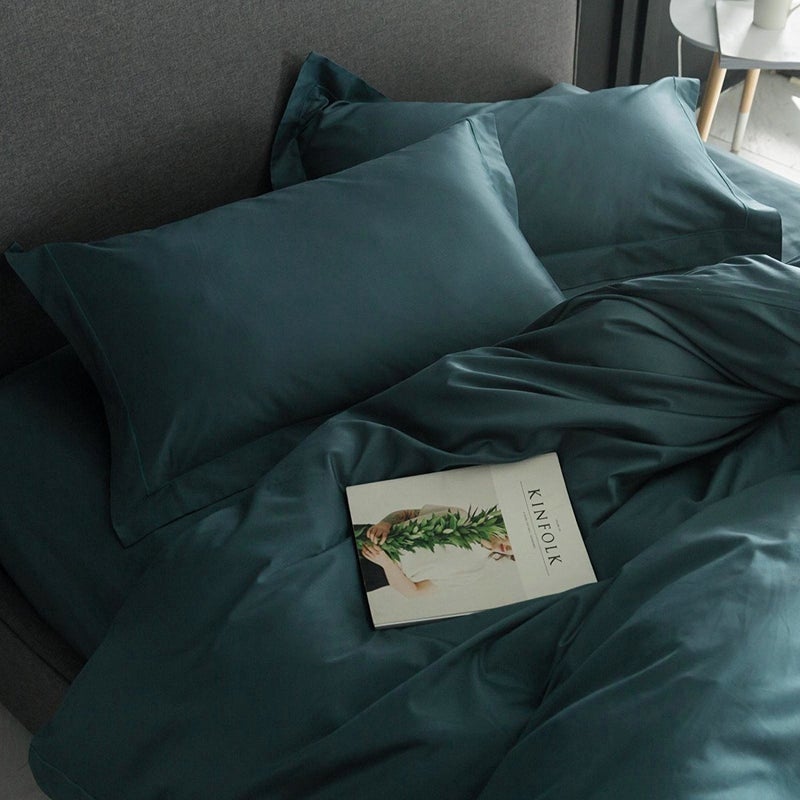 Eikei Solid Color Egyptian Cotton Duvet Cover Luxury Bedding Set High Thread Count Long Staple Sateen Weave Silky Soft Breathable Pima Quality Bed Linen (Pine Green, Queen) - Image 4